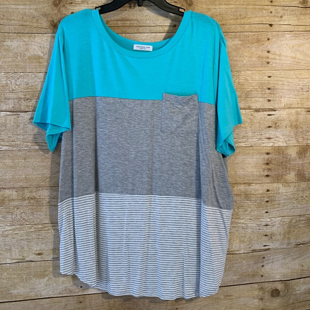 Chic Soul My Favorite Option Top Blue Gray Striped T-Shirt Tee Plus Size 3X